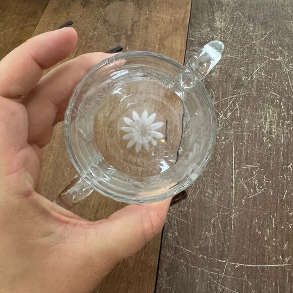 Vintage Pressed Glass Etched Floral Open Sugar Bowl - Picture 8 of 8